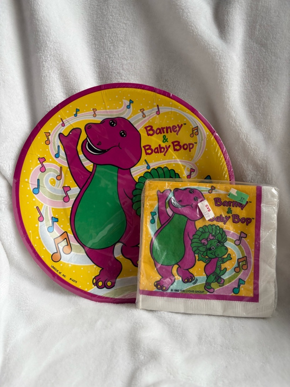 Vintage 1992 BARNEY & BABY BOP Birthday Plates And Napkins